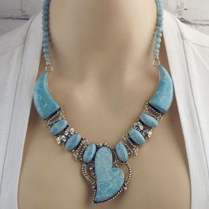 Larimar .925 Overlay Heart Necklace Set